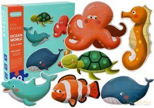 Wodny Świat 30 el. 6 zwierząt Delfin Żółw Rybka [PUZZLE]