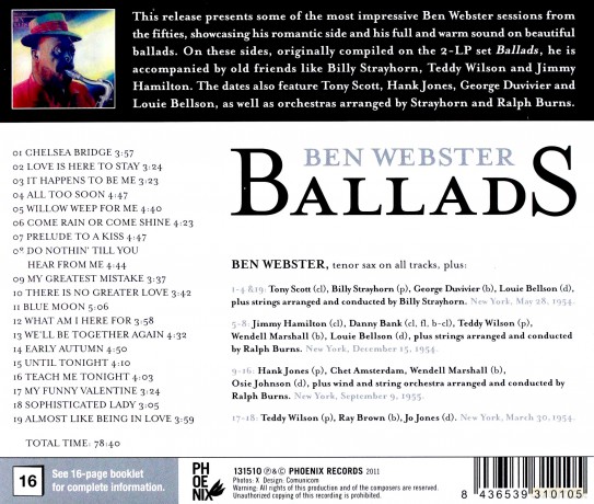 Ben Webster: Ballads (Bonus Tracks) [CD]