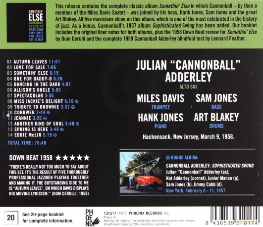 Julian Cannonball Adderley: Somethin' Else + Sophisticated Swing [CD]