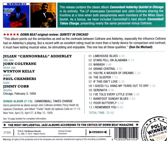 Cannonball Adderley, John Coltrane Quintet: In Chicago (2LPs on 1CD: Qunitet In Chicago+Cannonball Takes Charge) [CD]