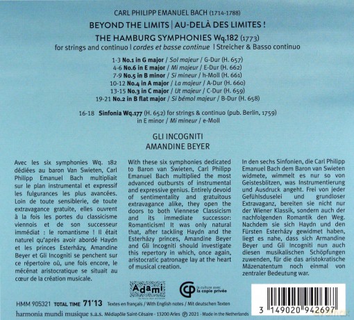 CPE Bach: Beyond The Limits Beyer Incogniti (digipack) [CD]