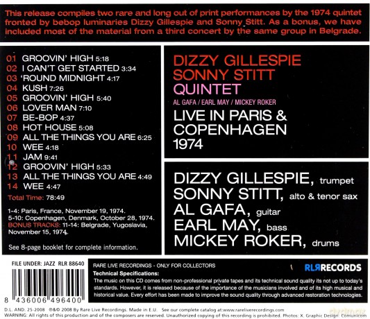 Dizzy Gillespie, Sonny Stitt Quartet: Live In Paris & Copenhagen 1974 [CD]