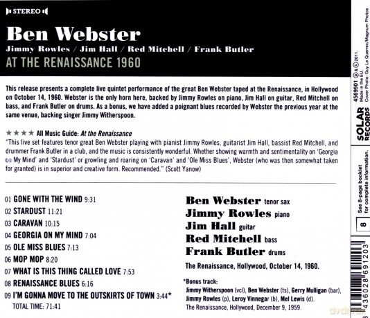 Ben Webster: At The Renaissance 1960 + bonus track [CD]