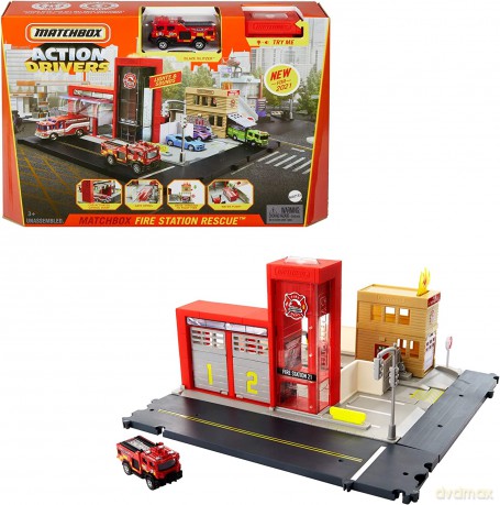 Zestaw z garażem Matchbox Prawdziwe Przygody Straż Pożarna