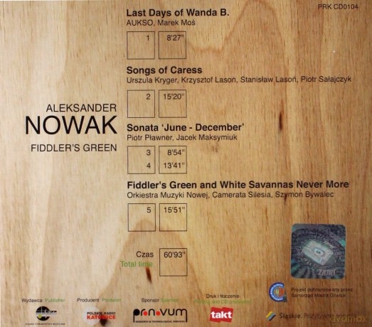 AUKSO, Marek Moś, Urszula Kryger, Piotr Pławner, Jacek Maksymiuk, Orkiestra Muzyki Nowej, Camerata Silesia, Szymon Bywalec: Aleksander Nowak: Fiddler's Green [CD]