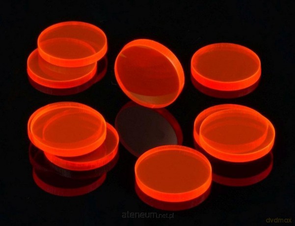Znaczniki akryl czerwone fluo okrągłe 22x3mm 10 szt