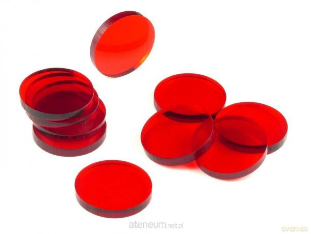 Znaczniki akryl czerwone okrągłe 22x3mm 10 szt