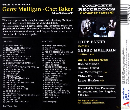 Gerry Mulligan, Chet Baker Quartet: The Original Gerry Mulligan and Chet Baker Quartet Complete Recordings [2CD]