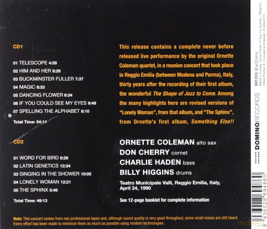 Ornette Coleman Quartet: Reunion 1990 [2CD]