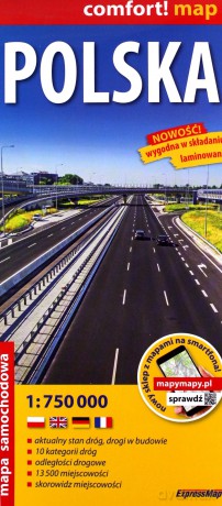 Polska laminowana mapa samochodowa 1:750 000