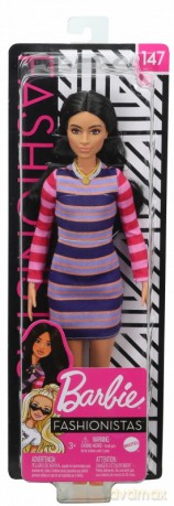 Lalka Barbie Fashionistas Fioletowa sukienka w paski