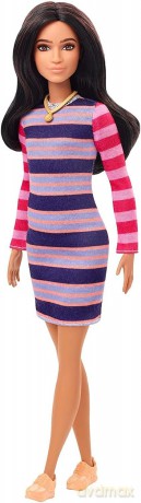 Lalka Barbie Fashionistas Fioletowa sukienka w paski