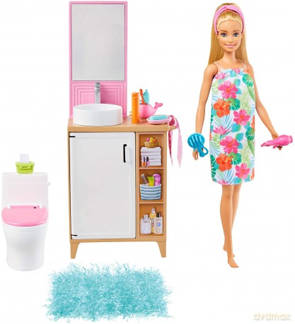 Zestaw Barbie Pokoik + Lalka Łazienka