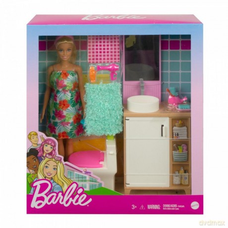 Zestaw Barbie Pokoik + Lalka Łazienka