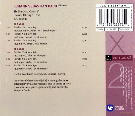 Gustav Leonhardt: Johann Sebastian Bach: Bach: 6 Partitas BWV 825-830 [2CD]