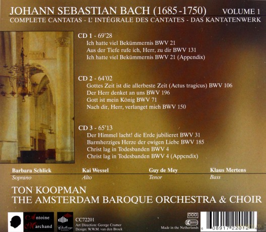 Barbara Schlick, Kai Wessel, Guy de Mey, Klaus Mertens, Amsterdam Baroque Orchestra, Ton Koopman: Johann Sebastian Bach: Complete Bach Cantatas Vol. 1 [3CD]