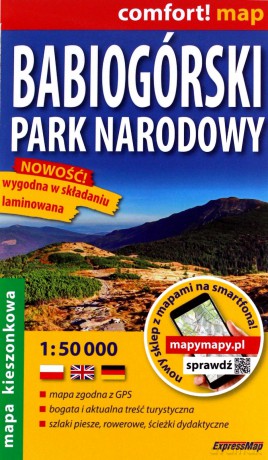 Babiogórski Park Narodowy; kieszonkowa laminowana mapa turystyczna 1:50 000