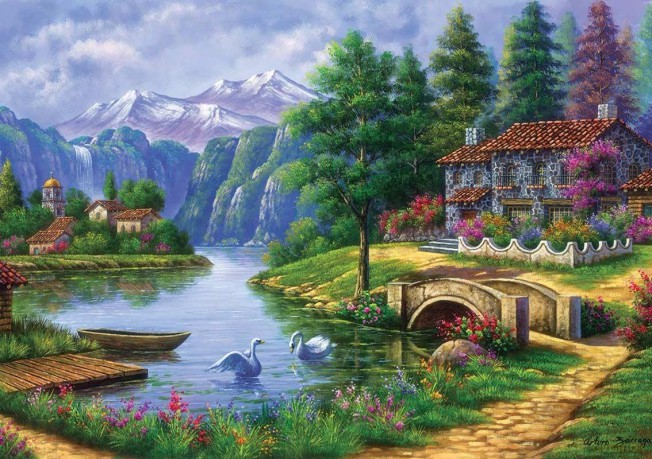 ARTPUZZLE 1500 el. Chatka nad jeziorem w górach [PUZZLE]