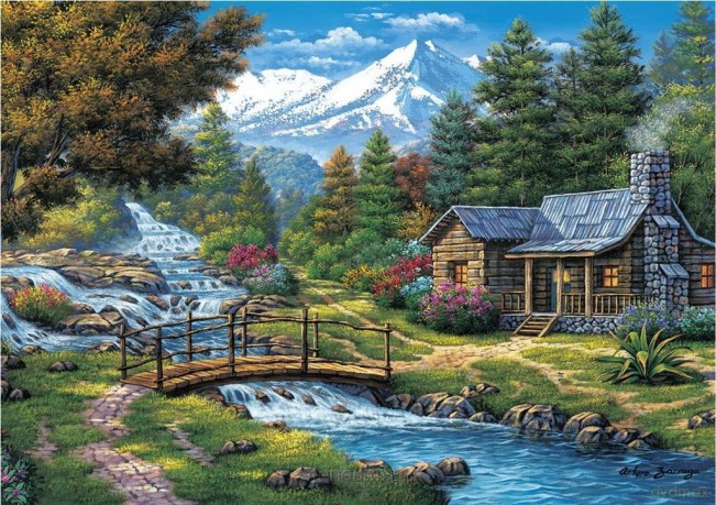 ARTPUZZLE 2000 el. Chatka nad rzeką w górach [PUZZLE]
