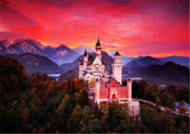 BLUEBIRD PUZZLE 1000 el. Zamek Neuschwanstein z zachodem słońca [PUZZLE]