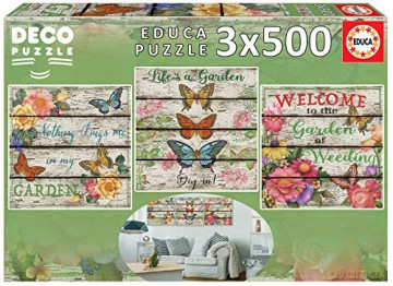 EDUCA 3x500 el. Kwiaty i motyle [PUZZLE]