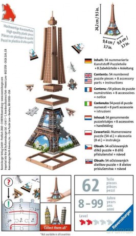 RAVENSBURGER Puzzle 3D 54 Mini budynki: Wieża Eiffel [PUZZLE]