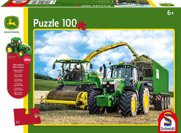 SCHMIDT 100 el. John Deere Traktor 6195M + zabawka [PUZZLE]