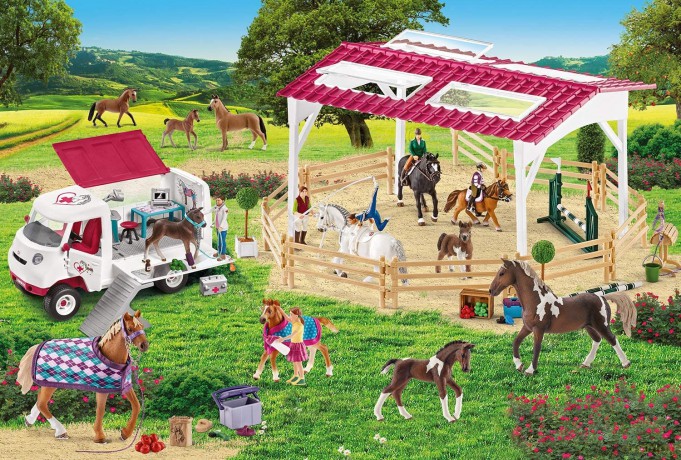 SCHMIDT 150 el. Schleich Wybieg dla koni + 2 figurki [PUZZLE]
