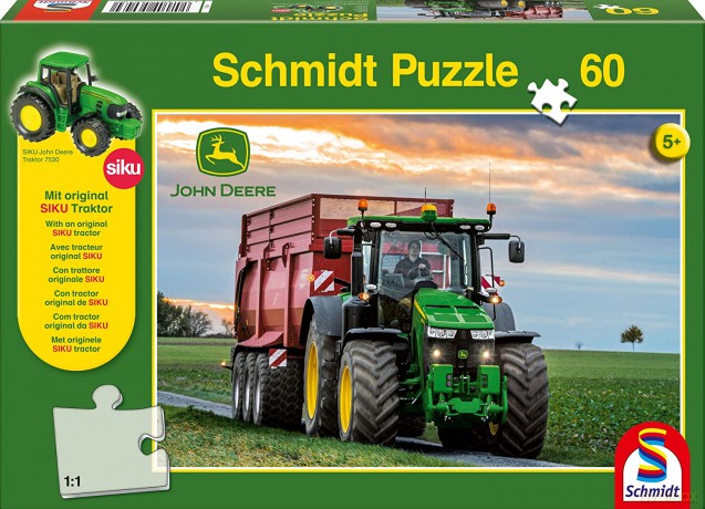 SCHMIDT 60 el. John Deere Traktor 8370R + zabawka [PUZZLE]