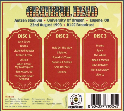 Grateful Dead: Autzen Stadium. University Of Oregon. Eugene. Or. 22Nd August 1993. Klcc Broadcast [3CD]
