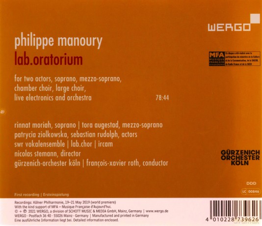 Philippe Manoury: Lab.Oratorium [CD]