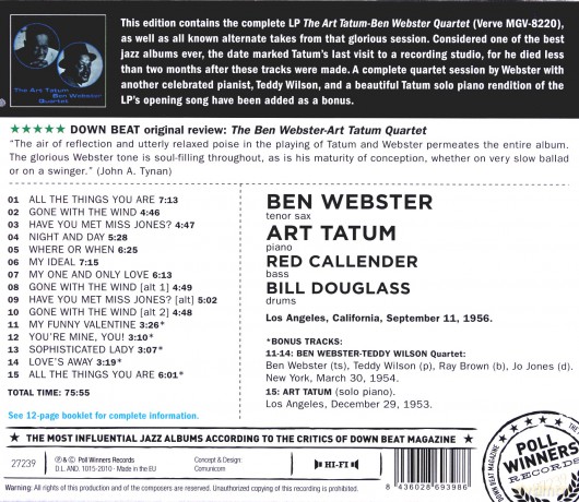 Ben Webster, Art Tatum: Ben Webster - Art Tatum Quartet (Bonus Tracks) [CD]