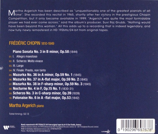 Martha Argerich: Chopin: The Legendary 1965 Recording (Remastered 2021) [CD]