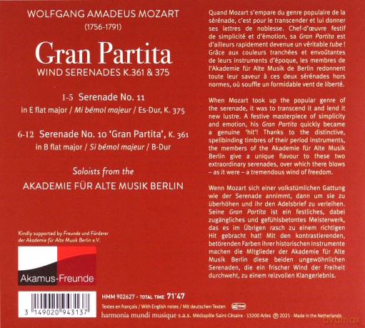 Mozart: Gran Partita Akademie Fur Alte Musik Berlin (digipack) [CD]