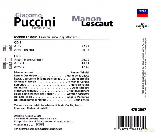 Molinari-Tebaldi: Manon Lescaut [2CD]