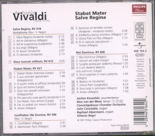 Negri: Vivaldi: Stabat Mater/salve Regina, Etc. [CD]