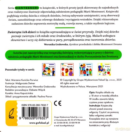 Montessori. Zwierzęta i ich dzieci - Marzena Kunicka-Porwisz [KSIĄŻKA]