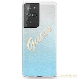 Guess Samsung S21 Ultra GUHCS21LPCUGLSBL niebieskie hard case Glitter Vintage Logo