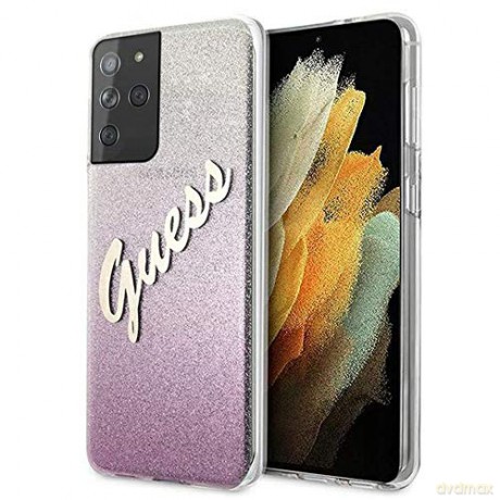 Guess Samsung S21 Ultra GUHCS21LPCUGLSPI różowe hard case Glitter Vintage Logo