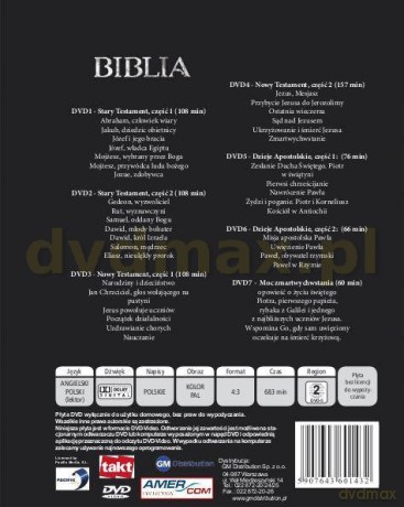 Biblia: Stary testament / Nowy testament / Dzieje Apostolskie / Moc Zmartwychwstania BOX [7DVD]