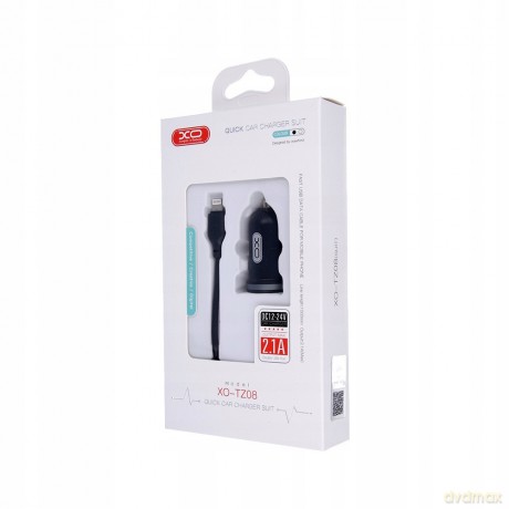 XO Ładowarka samochodowa TZ08 biała 2USB plus kabel 8-pin 2,1A