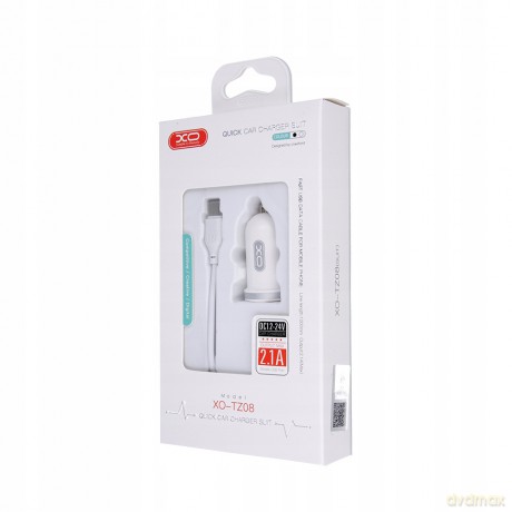 XO Ładowarka samochodowa TZ08 biała 2USB plus kabel 8-pin 2,1A