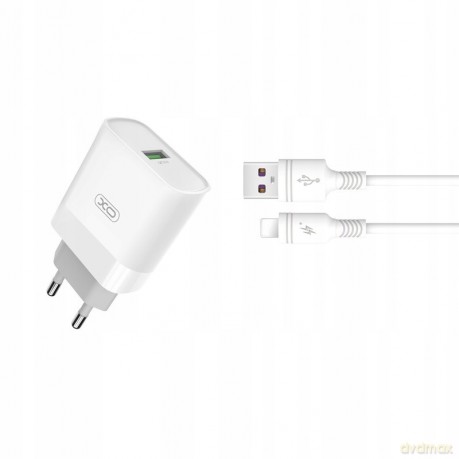 XO Ładowarka sieciowa L63 plus kabel 8-pin biała 1USB QC