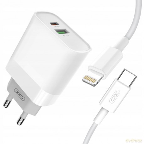 XO Ładowarka sieciowa L64 plus kabel typ-C - 8-pin biała 2USB QC3.0/ PD USB-C