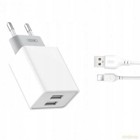 XO Ładowarka sieciowa L65 plus kabel 8-pin biała 2USB 2,4A