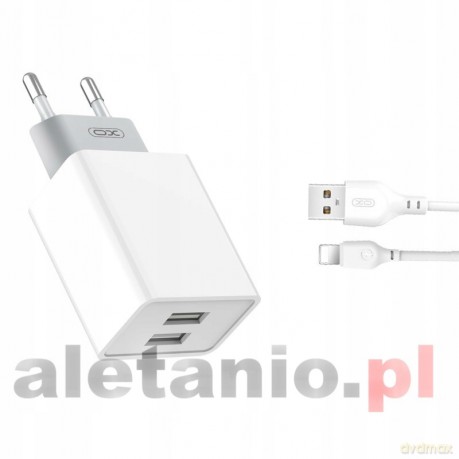 XO Ładowarka sieciowa L65 plus kabel 8-pin biała 2USB 2,4A