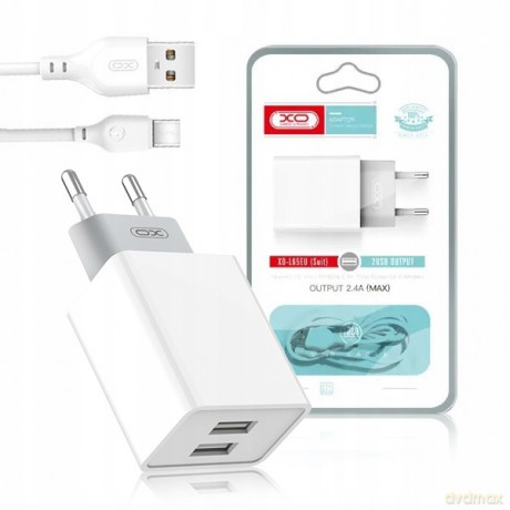 XO Ładowarka sieciowa L65 plus kabel 8-pin biała 2USB 2,4A