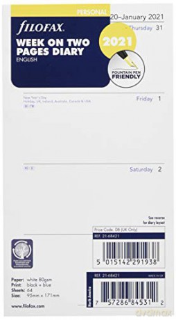 Filofax Personal Week on Two Pages English 2021 Diary [KSIĄŻKA]