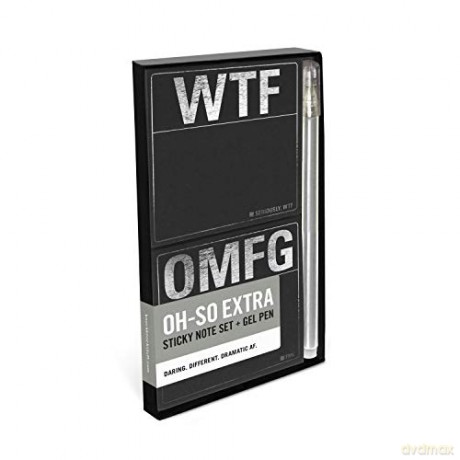 Knock Knock WTF/OMFG Sticky Note Set, 2-Count Black Paper Sticky Note Pads with Metallic Gel Pen [KSIĄŻKA]
