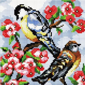 Diamentowa Mozaika Sikorki na gałęzi 20x20 cm